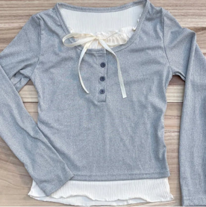 2026 Summer Kawaii Sweet Y2k Crop Tops Woman Casual Slim Long Sleeve Blouse Solid Korean Fashion Bodycon Pullover Office Lady