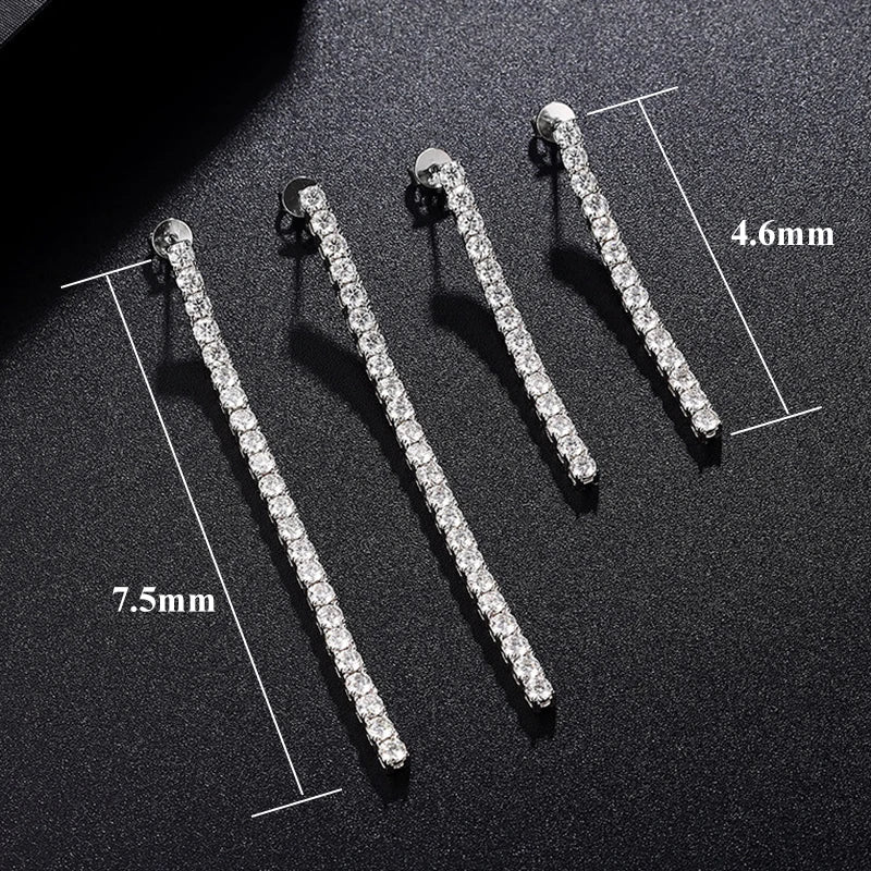 2.5mm 3mm D Color Moissanite Long Tassel Drop Earrings Women Ear Fine Jewelry All Lab Diamond S925 Silver Stud Earring Gift