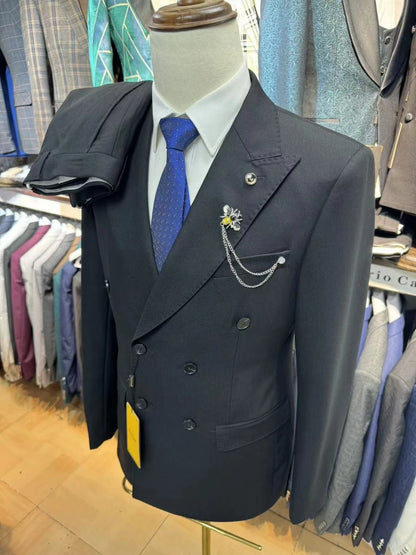 Classic 2-pieces Peak Lapel Men Suit Smooth Business Tuxedo In Stock Set Decent Party Daily High Quality Simple Groom Wear