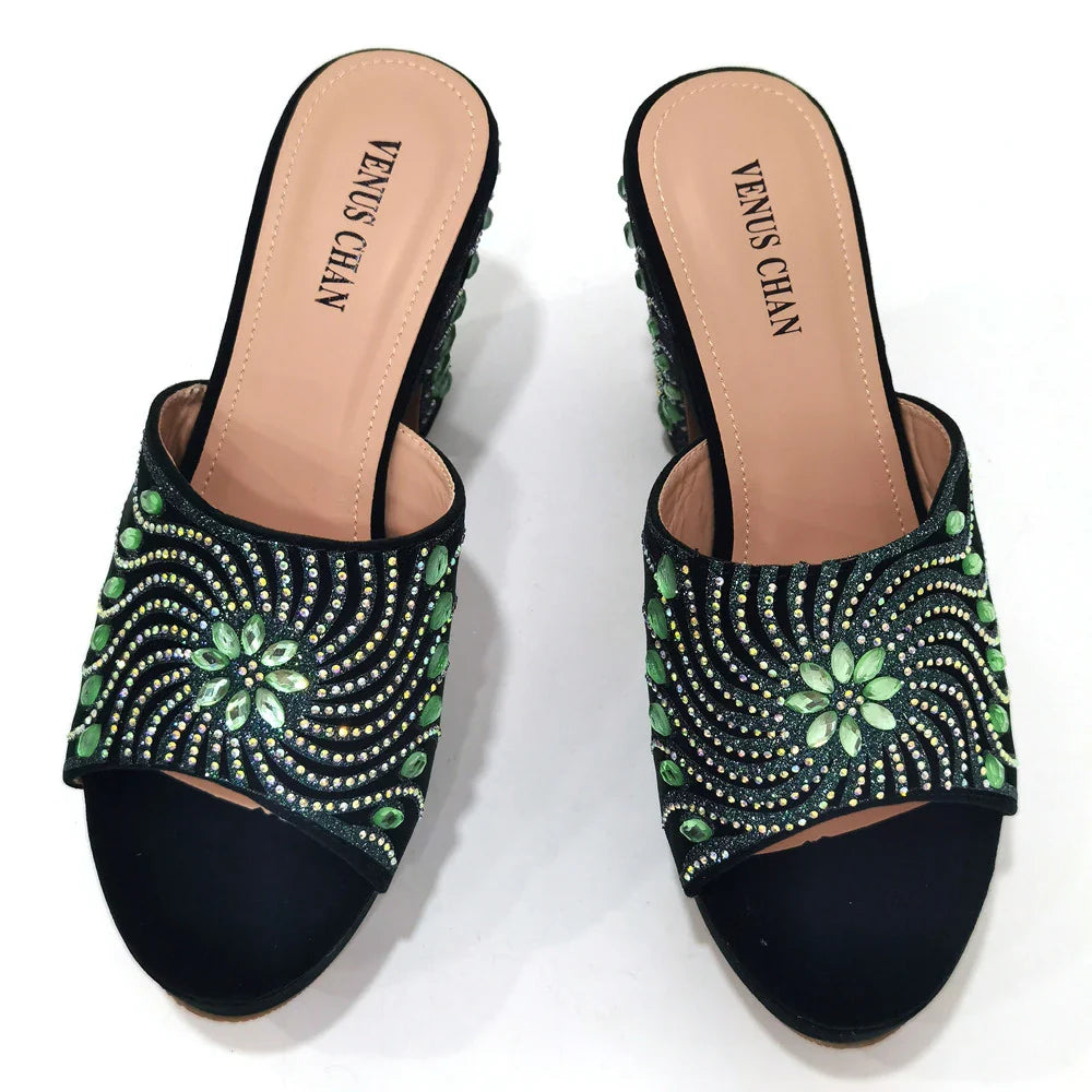 Women's Shoes High Heels Sexy Ladies Party Wedding Pattern Embroidery Mules Shoes and Bags Set for Italian