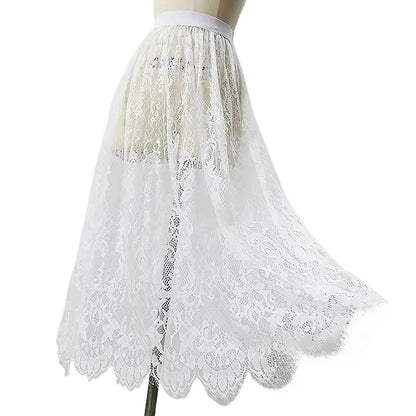 Transparent Sexy Lace Mesh Skirt Elastic High Waist Black White Tulle Mini Skirts Womens Skirt Korean Fashion Women's Skirt