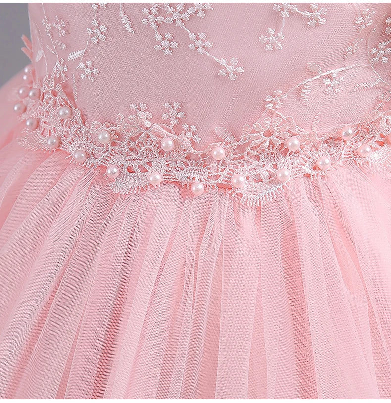 8901 Vestido Infantil para Meninas de 4 a 12 anos Princesa Lantejoulas Manga Bufante Longo Tule Florista Casamento Verão Pequeno