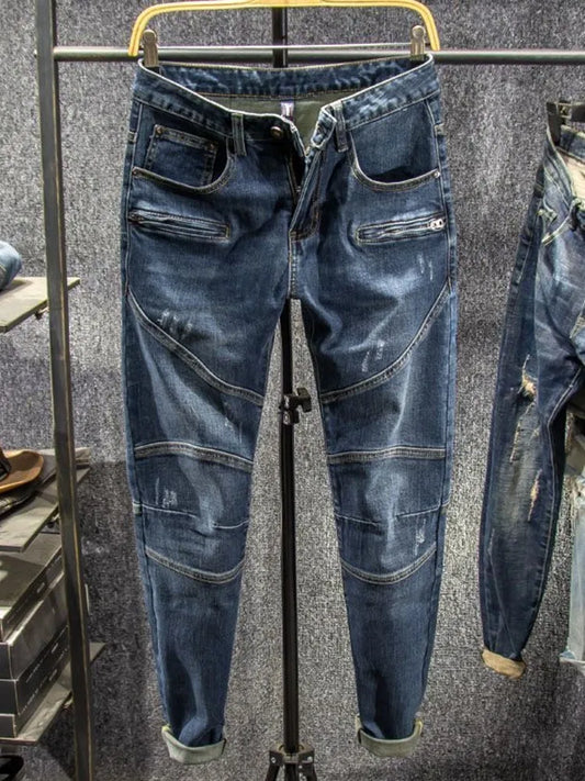 Autumn and Spring Fashion American Vintage Motorcycle Straight Leg Elastic Denim Pants for Men Casual Sports High Quality Jeans