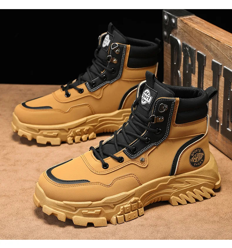 Men Boots Cotton Boot Platform Autumn British High Top Retro Thick Sole Lace Up Comfort Anti Slip Sport Mountaineering Boot