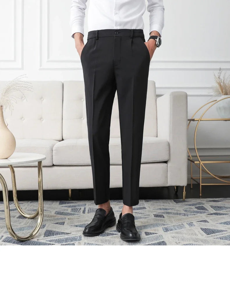 Slim Straight Non-iron Dress Pants Men Business Casual Little Feet Suit Pants Classic Black Apricot Dark Gray Male Trousers