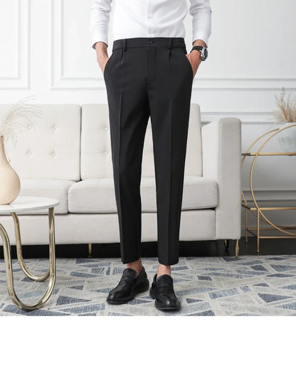 Slim Straight Non-iron Dress Pants Men Business Casual Little Feet Suit Pants Classic Black Apricot Dark Gray Male Trousers