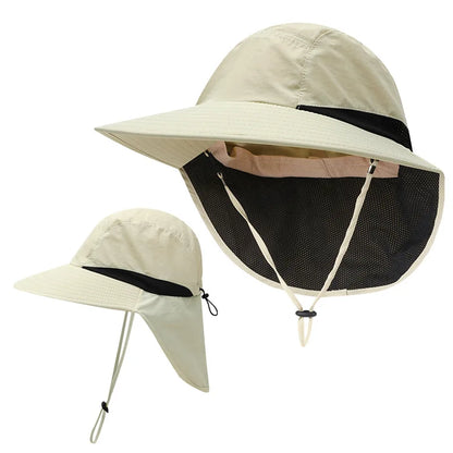 Outdoor Sun Hat for Women Youth Girls 50+ UPF Protection Safari Cap Wide Brim Fishing Hat with Neck Flap BeacH