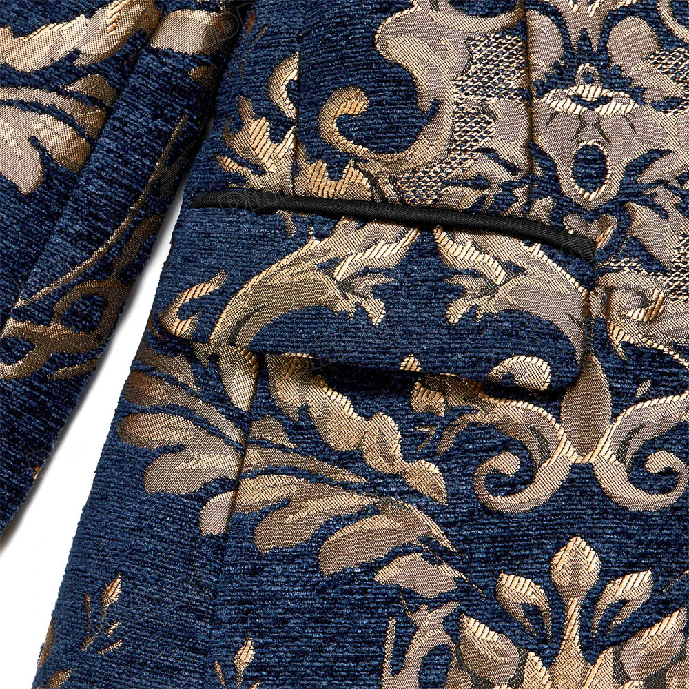 Paisley Slim-Fit Suit Set for Boys with Black or Navy Collar for Weddings