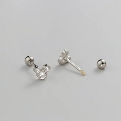 925 Sterling Silver Fashion Cute Cartoon Mouse Screw Bead Stud Earrings for Women Simple Chic Girl Party Jewelry Gifts