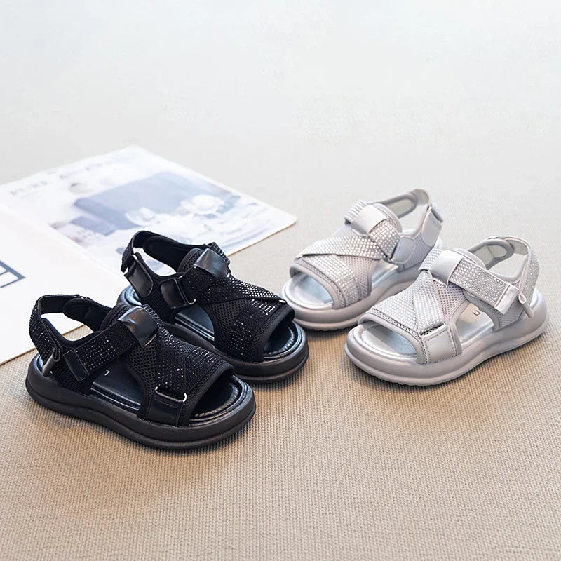 Summer Girls New Sandals Breathable Mesh Children's Causal School Sandals Simple Fashion Kids Beach Platform Sandals Open-toe