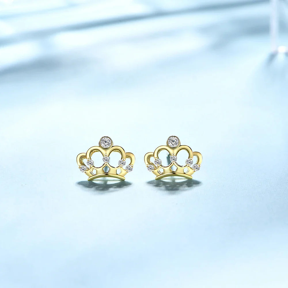 Crown Moissanite Stud Earrings Women Sterling Silver 925 Classic Style Korean Fashion Small Earring Pendientes 귀걸이 Gift