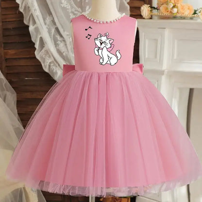 Princess Girl Bow Dress Kids Tulle Wedding Guest Party Birthday Pearls Elegant Bridesmaid Pageant Prom Ball Gown Gift