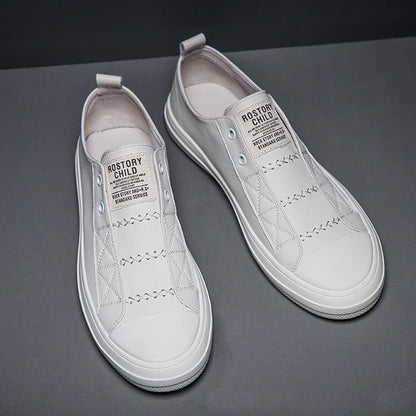 Genuine Leather Black White Shoes Men Casual Shoes Soft Flat Brand Cow Leather Cool Street Young Male Footwear D237