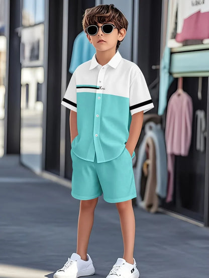 Boys Clothes Casual Colorblock Short Sleeve Shirt + Shorts Kids' Sets and Outfits Outdoor Quick Drying Shirt Casual Children Top