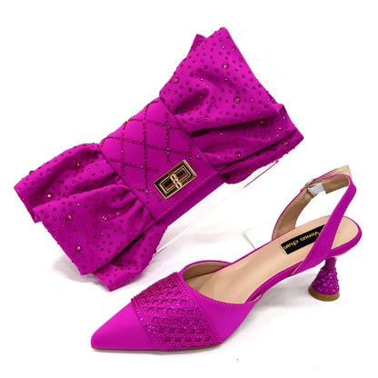 Fashion Brown Color Women's Party Shoes and Bag Set With Elegant Diamond Butterfly Design - Stylish and Chic