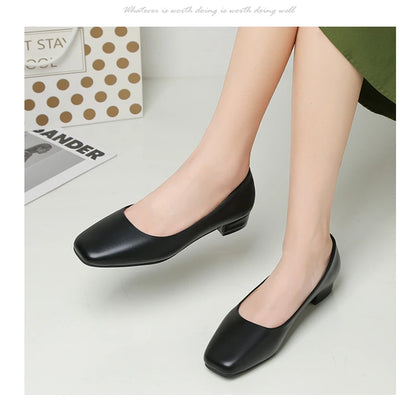 Spring Autumn Women Elegant Square Toe Low Heel Shallow Cut Single Shoes Casual Pumps Shoes for Women 35-41 Platform Shoes