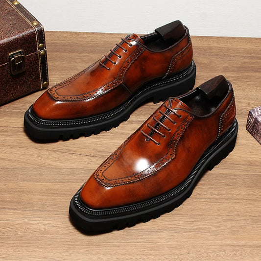 High Quality Height Increase Oxford Dress Shoes Men Genuine Cow Leather Suit Shoes Lift Brogues Wedding Formal Elevator Shoes