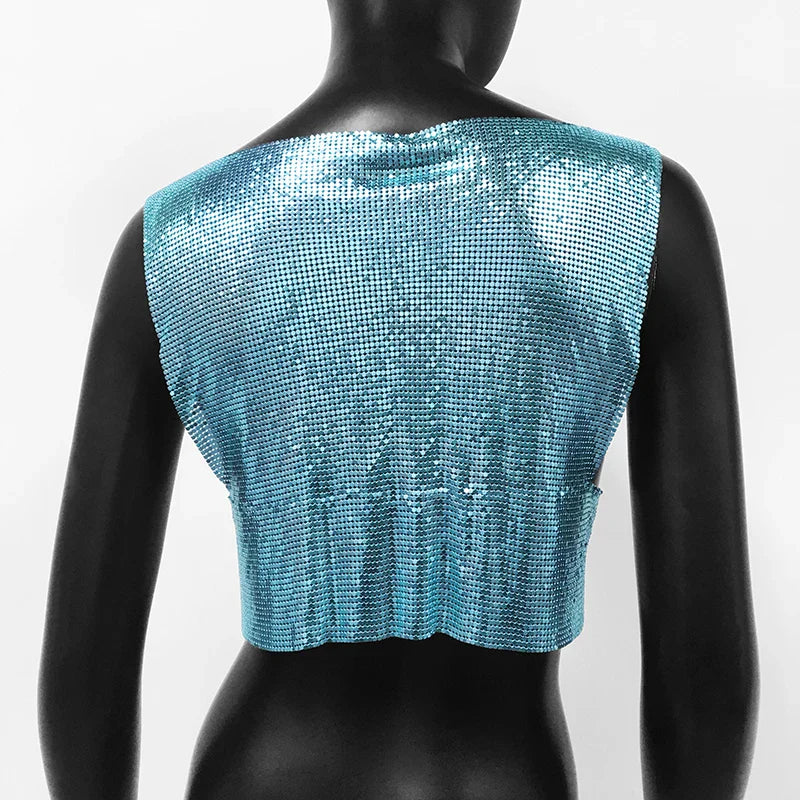 Sexy Metal Sequin Tank Top For Women y2k Summer Beach Backless Crop Top Rave Festival Club Outfits Camisole