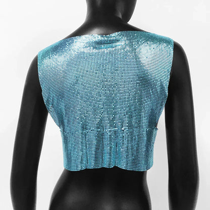 Sexy Metal Sequin Tank Top For Women y2k Summer Beach Backless Crop Top Rave Festival Club Outfits Camisole