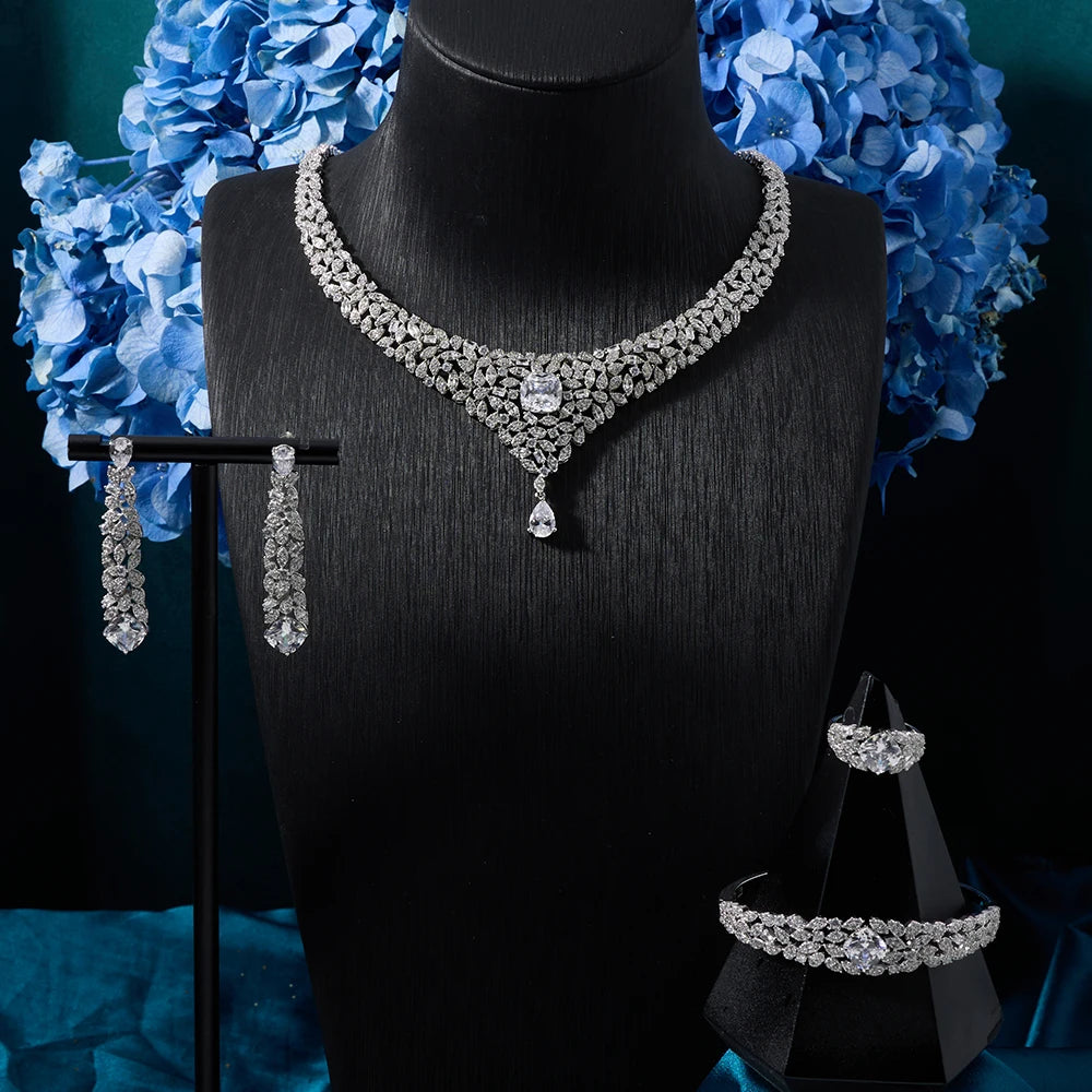 Women Necklace Sets Cubic Zirconia Bridal Jewelry DuBai Saudi Wedding Engagement Party Festival Jewel Accessory