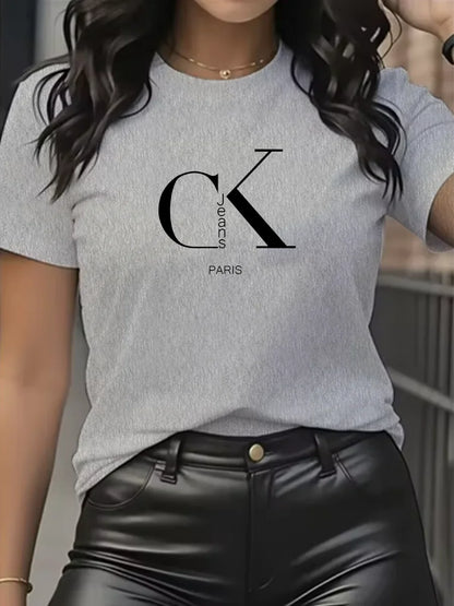 Summer luxury brand fashion cartoon letter print crew collar clothing short sleeve T-shirt trend women's summer Y2K top