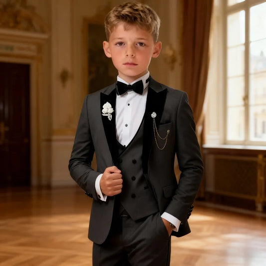 10 Days Delivery Formal Suit For Children Wedding Suit For Boy Suit School Graduation Black Velvet Lapels Stage Performance