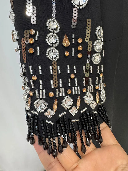 Fashion 2026 S/S Designer Vestido Women's Half Sleeve Stunning Beaded  Long Maxi Dress