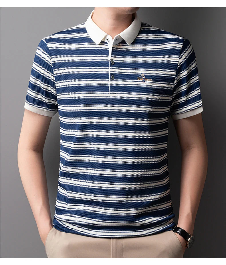 2025 Summer New Men's Polo Shirt Business Casual Collar Short Sleeve Men's Fashion Printed Stripe Half Sleeve Top