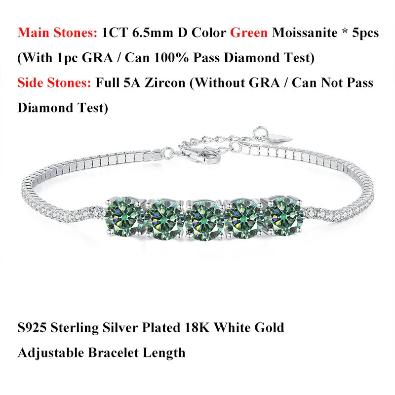 Pink Blue Green Moissanite Diamond Link Bracelet 6.5mm 5cttw for Woman 925 Silver Plated 18K Adjustable Chain Bracelets