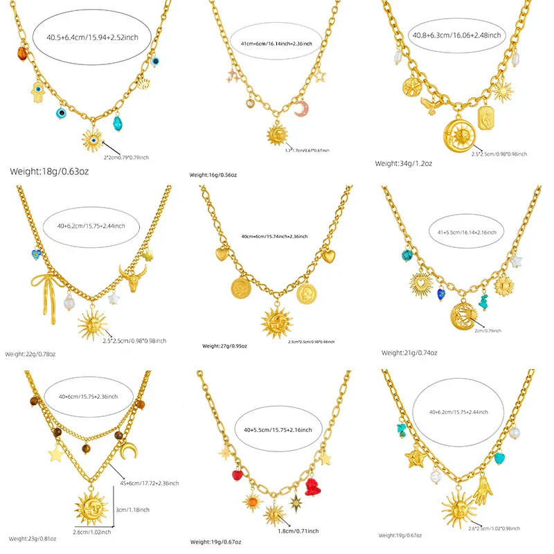 316L Stainless Steel Golden Trendy Starfish Moon Sun Shaped Pendant Necklace For Women Romantic Neck Chain Holiday Gift