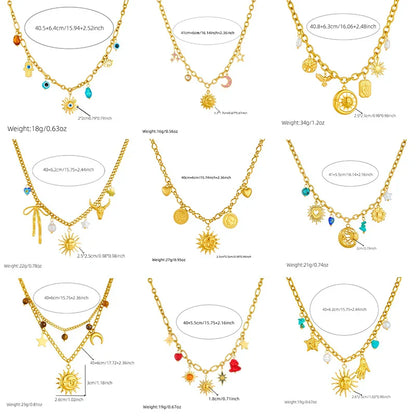316L Stainless Steel Golden Trendy Starfish Moon Sun Shaped Pendant Necklace For Women Romantic Neck Chain Holiday Gift