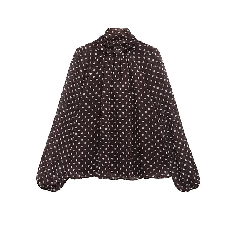 Polka Dot Printed Women Shirt 2026 Spring New Bow Tied Blouse Woman Tops Lady Ruffles Long Sleeve Loose Elegant Blouses Top ﻿