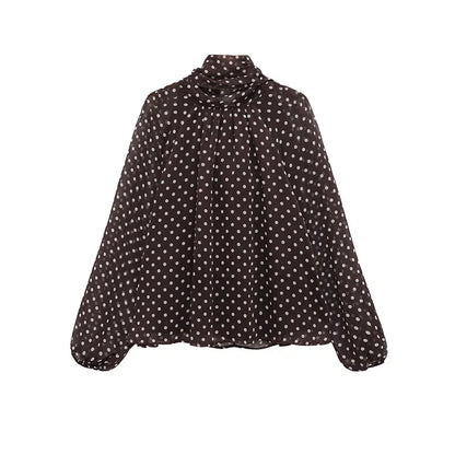 Polka Dot Printed Women Shirt 2026 Spring New Bow Tied Blouse Woman Tops Lady Ruffles Long Sleeve Loose Elegant Blouses Top ﻿