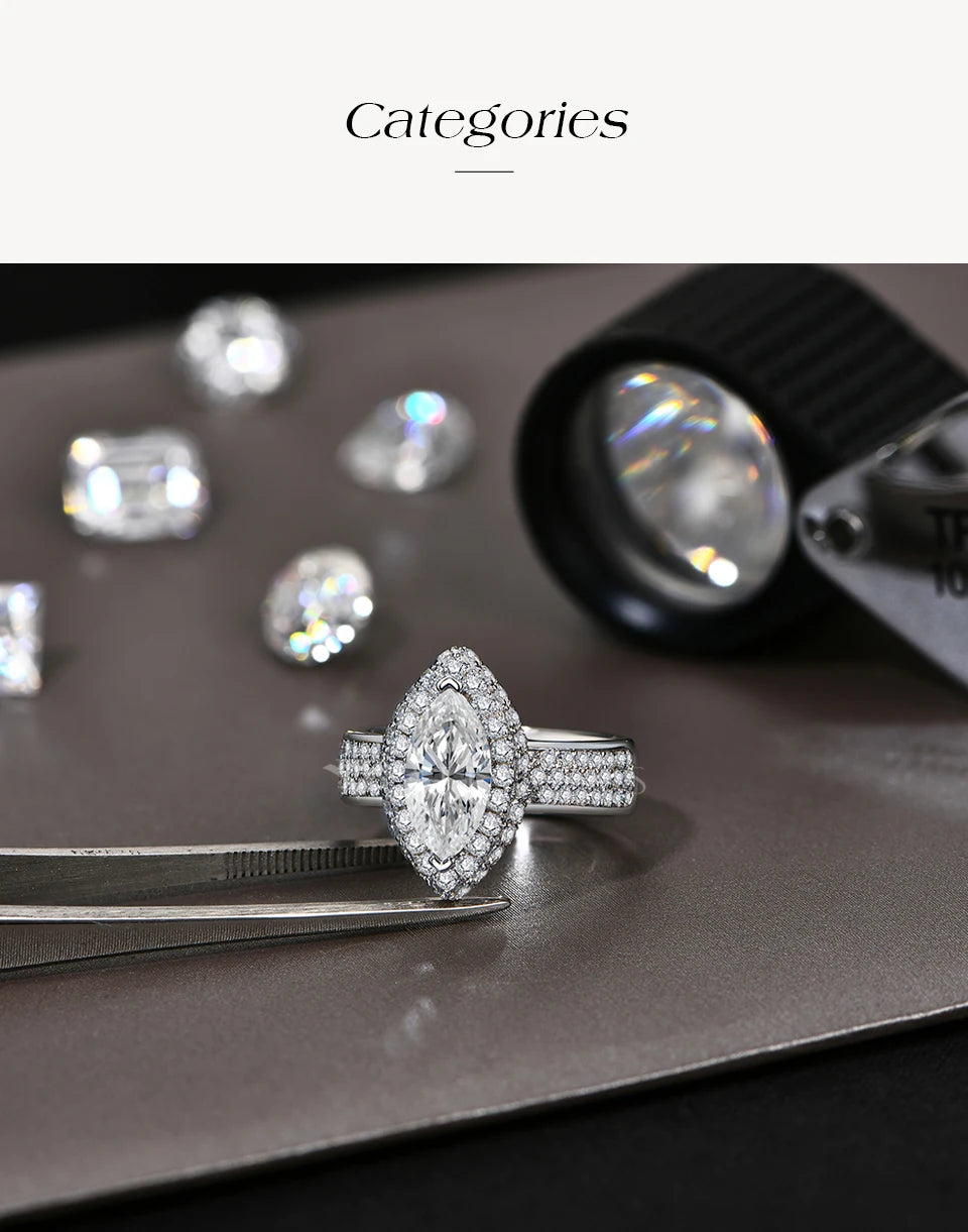 Marquise 2CT Moissanite Rings for Women 12*6mm D Color Diamond Real 925 Sterling Silver Luxury Anniversary Jewelry Gift