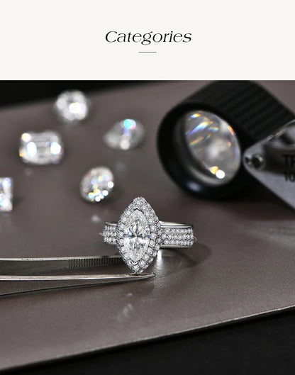 Marquise 2CT Moissanite Rings for Women 12*6mm D Color Diamond Real 925 Sterling Silver Luxury Anniversary Jewelry Gift