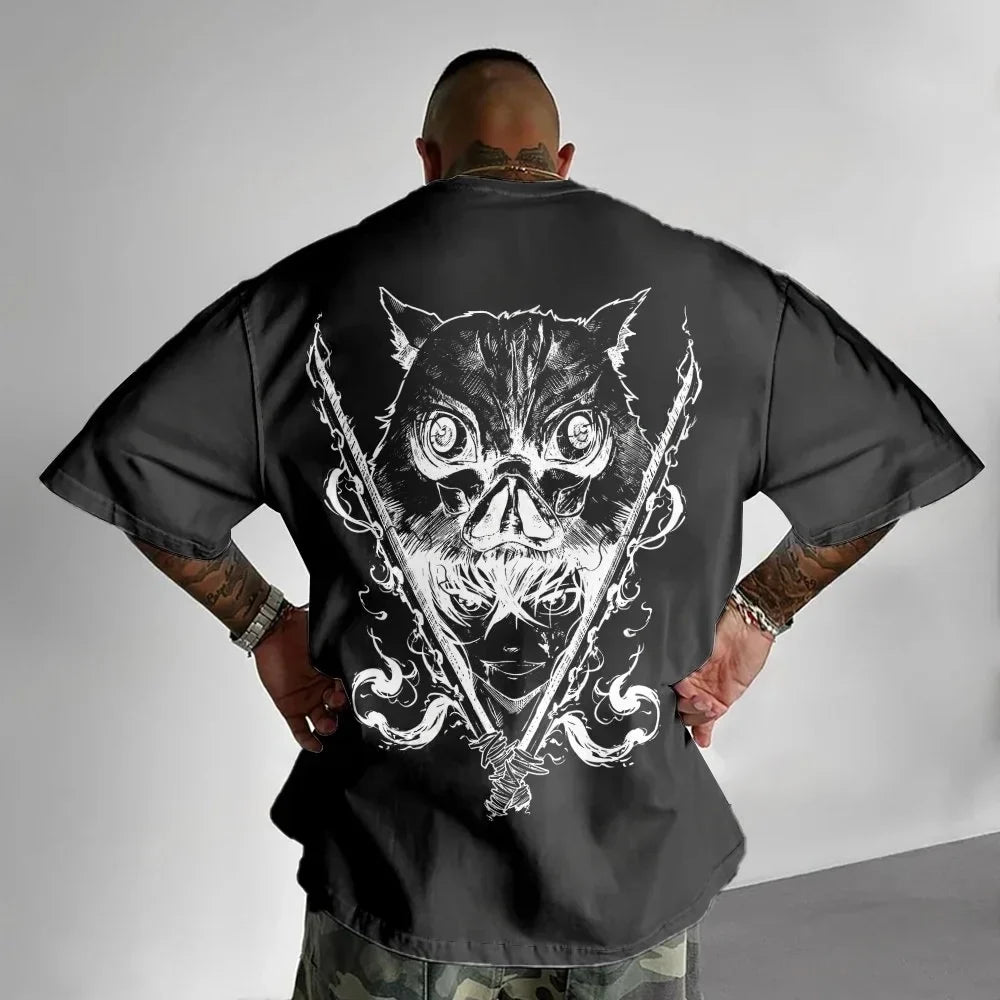 Demon Slayer Men's T-shirt Inosuke Hashibira Japan Anime Summer Boy Spring and Autumn Children's Short Sleeves Parent-Child Wear