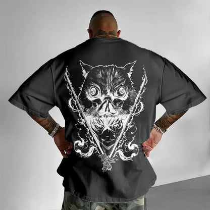 Demon Slayer Men's T-shirt Inosuke Hashibira Japan Anime Summer Boy Spring and Autumn Children's Short Sleeves Parent-Child Wear