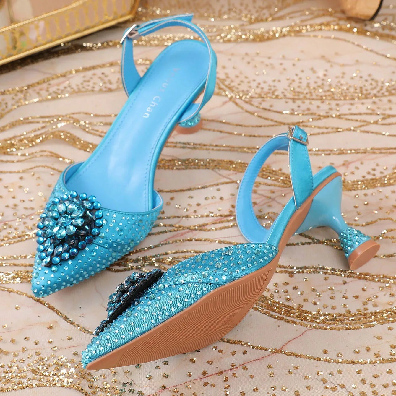 Green Colour Wedding High Heels for Women Italy Design Rhinestone  Decorate Pointed-Toe Gorgeous Parties 2025 INS Lady Plus Size