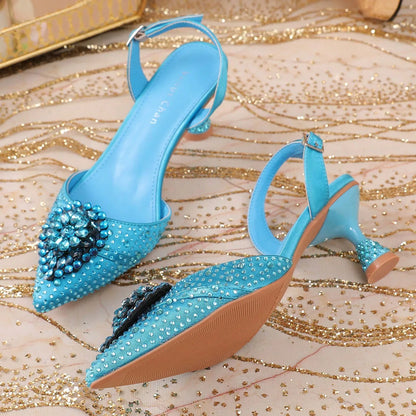 Green Colour Wedding High Heels for Women Italy Design Rhinestone  Decorate Pointed-Toe Gorgeous Parties 2025 INS Lady Plus Size