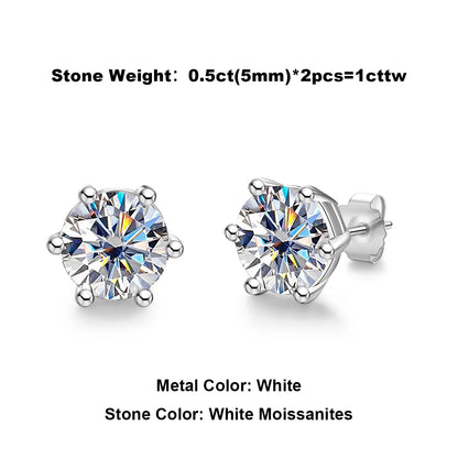 4/2/1ct Total Moissanite Stud Earrings 925 Sterling Silver Certificate Moissanite Earrings Jewelry Making Supplies