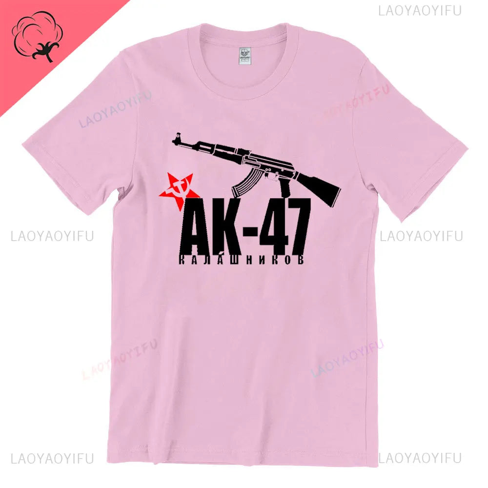 Vintage Classic Man Ak 47 TShirt Casual Fashion Military Fan Printed Cotton Shirt Summer O-neck Breathable Short-sleev Camisetas