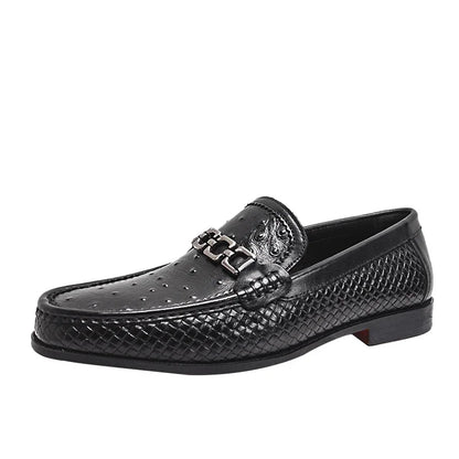 Men's Pointed Toe Formal Leather Shoes Non-Slip Comfortable Handmade Military Style Banquet Shoes with Metal Buckles