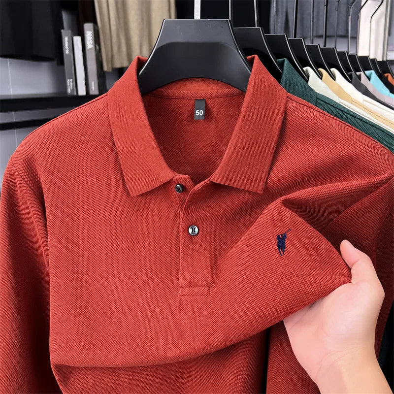 100% Pure Cotton Long Sleeved Men's Polo Shirt Hot Selling Brand Autumn Season Exquisite Pony Embroidery Breathable Top T-shirt