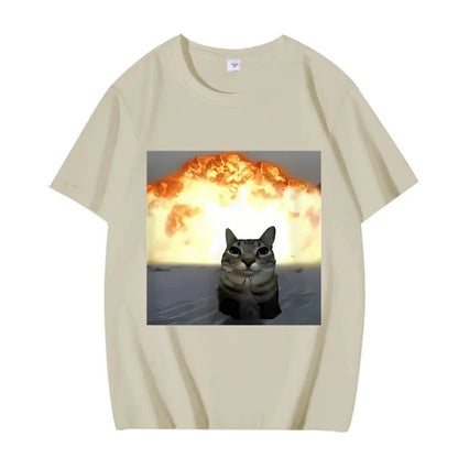 Whimsical Cat Explosion Graphic T Shirt Women Funny Short Sleeve Summer Print Women Tops Funny Cat Meme Women Clothes
