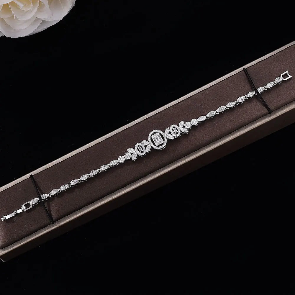 Bridal Zirconia For Women Party Luxury Dubai Necklace Bracelet Earringa Rings CZ Crystal Wedding Jewelry Sets
