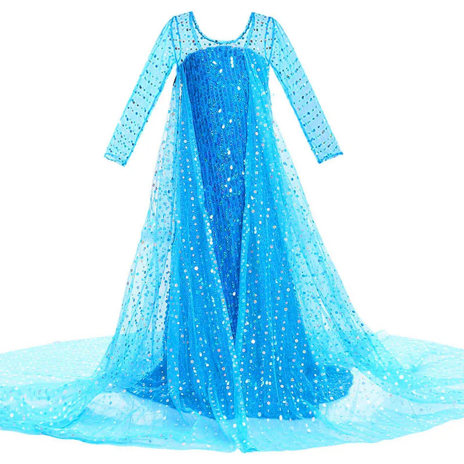 Children Elsa Cosplay Little Girls Princess Carnival Birthday Sequin Dress Kids Cinderella Performance Blue White Rose Red Dress