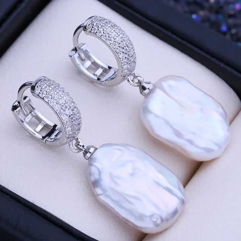 Natural Freshwater 12-16mm Big Baroque Pearl Drop Earrings 925 Sterling Silver Bridal Jewelry Gifts or Women Wholesale