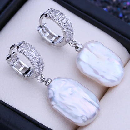 Natural Freshwater 12-16mm Big Baroque Pearl Drop Earrings 925 Sterling Silver Bridal Jewelry Gifts or Women Wholesale