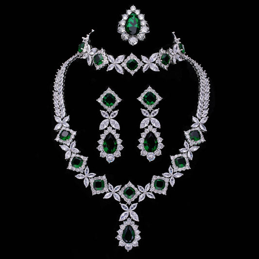 2024 Top 4 Piece Set Dubai Cubic Zirconia Tassel Drop Big Bridal Necklace Bridal Party Luxury Jewelry Set