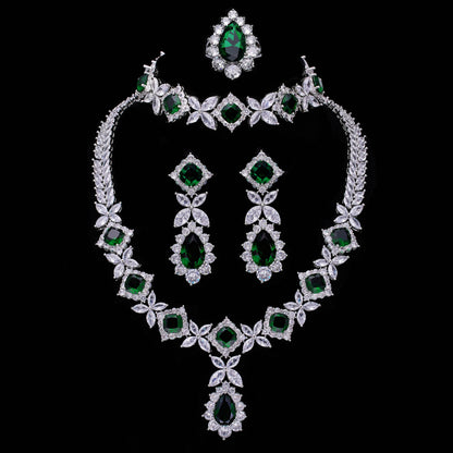 2024 Hot selling 4-piece cubic zirconia bridal jewelry set, Dubai Nigeria crystal wedding jewelry set